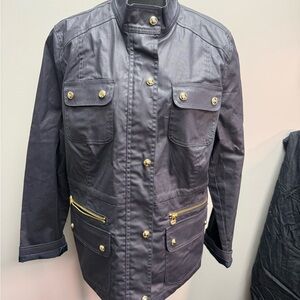 Tommy Hilfiger Women's Master Navy Utility Rain Jacket Waxed Size XL